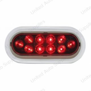 10 LED 6" Oval Light With Bezel (Stop, Turn & Tail) - Red LED/Red Lens