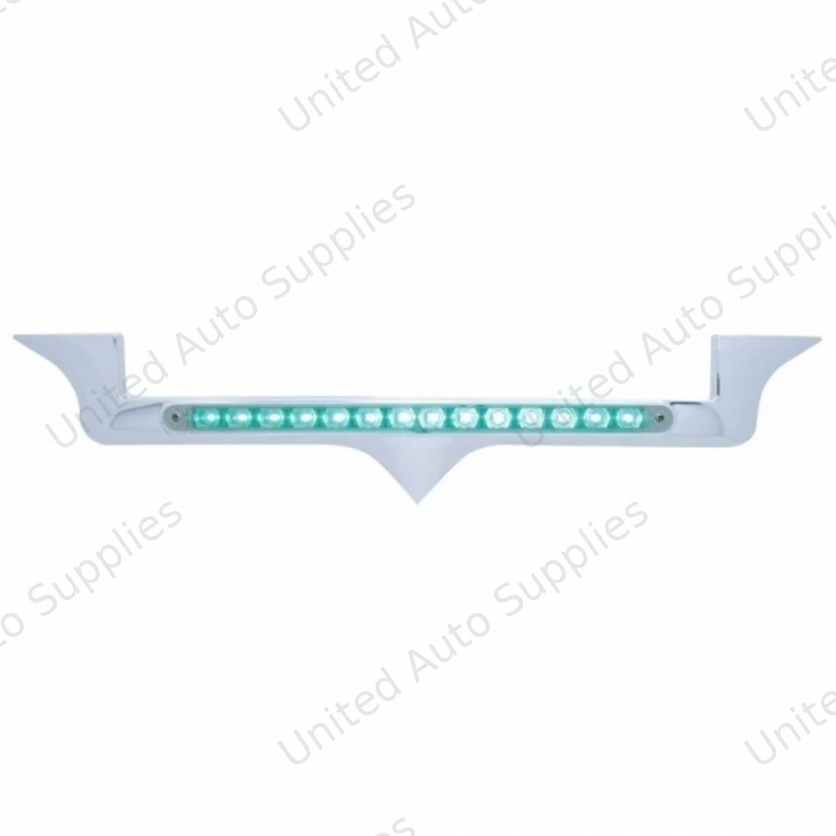 Chrome Hood Emblem Trim With 14 LED Light Bar For Kenworth - Green LED/Clear Lens