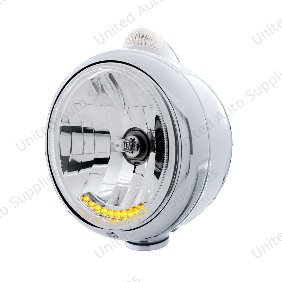 Stainless Steel Guide 682-C Headlight H4 With 6 Amber LED & Dual Mode LED Signal-Clear Lens
