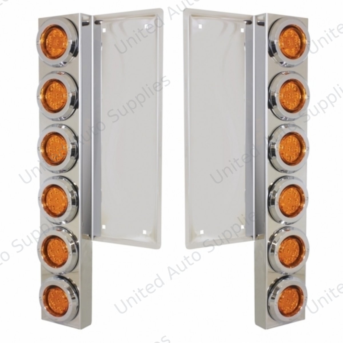 FL SS Front Air Cleaner Bracket With 12X 9 LED 2" Reflector Lights & Bezels -Amber LED & Lens