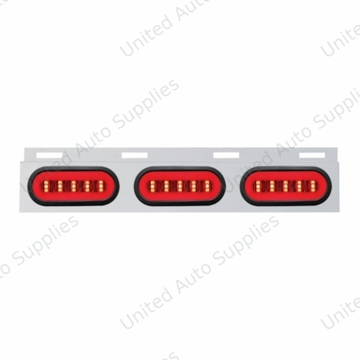 Stainless Top Mud Flap Bracket With 3X 22 LED 6" Oval GloLight & Grommet - Red LED/Clear Lens (Each)