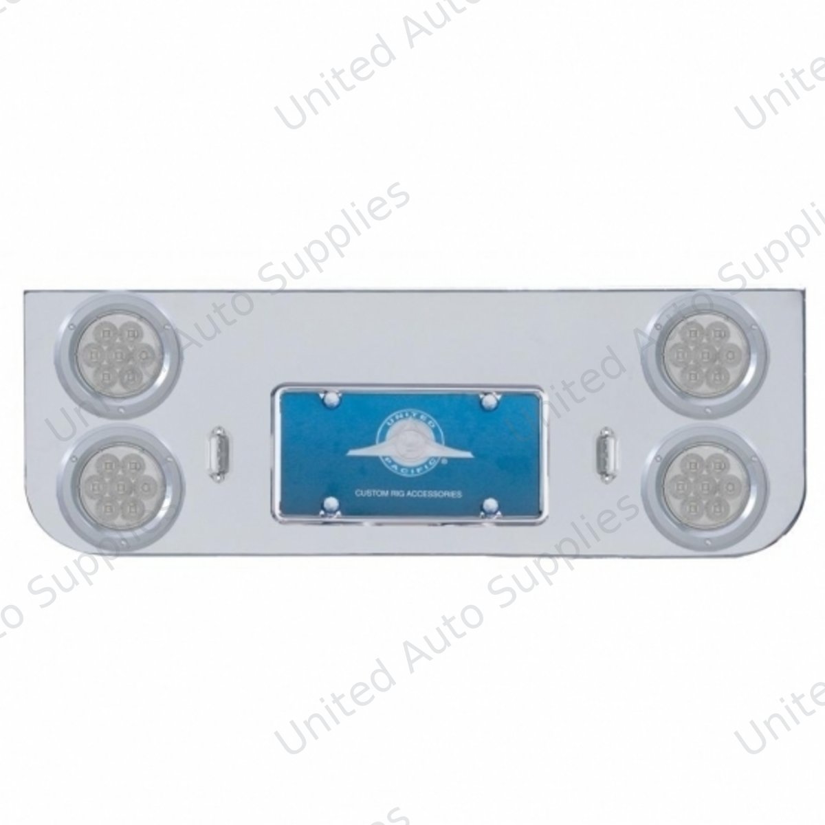 Chrome Rear Center Panel With Four 7 LED 4" Reflector Lights & Bezels - Red LED/Clear Lens