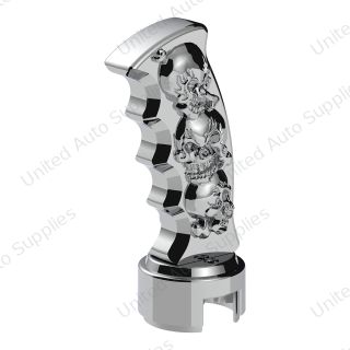 Thread-On Skulls Pistol Grip Gearshift Knob With 13/15/18 Speed Adapter - Chrome