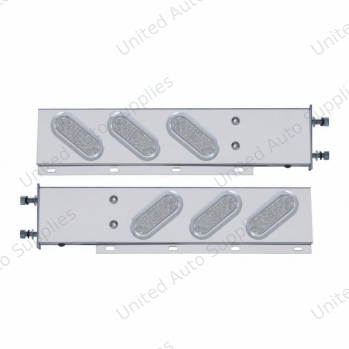 3-3/4" Bolt Pattern SS Spring Loaded Bar With 6" Oval 19 LED Lights & Bezel -Red LED/Clear Lens (Pair)
