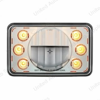 ULTRALIT - 4" X 6" LED Headlight With Dual Function 6 Amber LED Position Lights - Low Beam