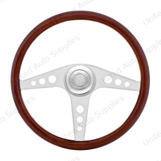 18" Chrome GT Steering Wheel With Chrome Horn Bezel And Horn Button-Woodgrain