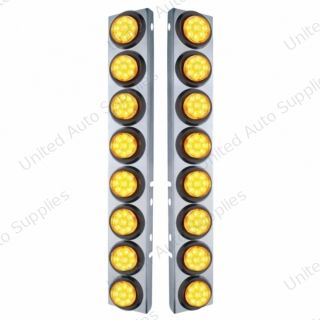 SS Front Air Cleaner Bracket With 16X 9 LED 2" Reflector Lights For Peterbilt-Amber LED & Lens