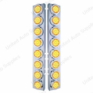 SS Front Air Cleaner Bracket With 16X 9 LED 2" Reflector Lights & Bezels For Peterbilt-Amber LED & Lens