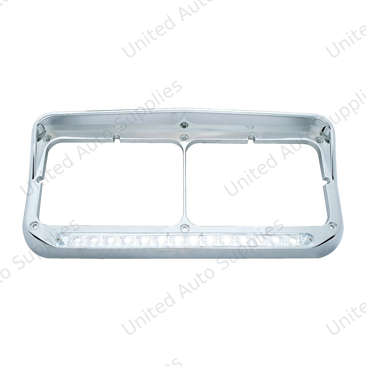14 LED Chrome Rectangular Dual Headlight Bezel With Visor