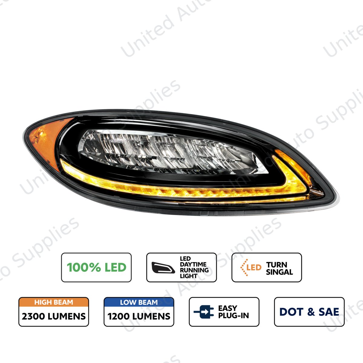 High Power 12 LED Blackout Headlight With 23 LED Dual Color Light Bar For 2006-2017 International Prostar-Passenger