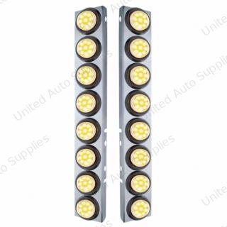 SS Front Air Cleaner Bracket With 16X 9 LED 2" Reflector Lights For Peterbilt-Amber LED/Clear Lens
