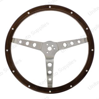 15" Woodgrain Steering Wheel For 3-Bolt Hubs