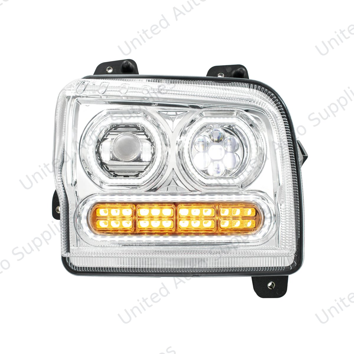 High Power 10 LED Chrome Headlight With 24 LED Turn & 100 LED Halo For 2019-2024 Kenworth W990-Passenger
