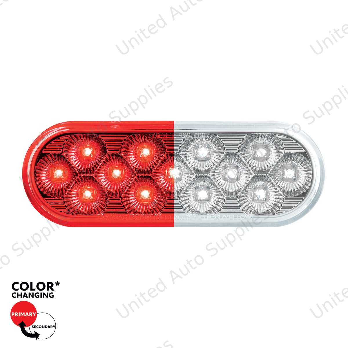 13 LED 6" Oval Double Fury Light (Stop & Turn)-Red & White LED/Clear Lens
