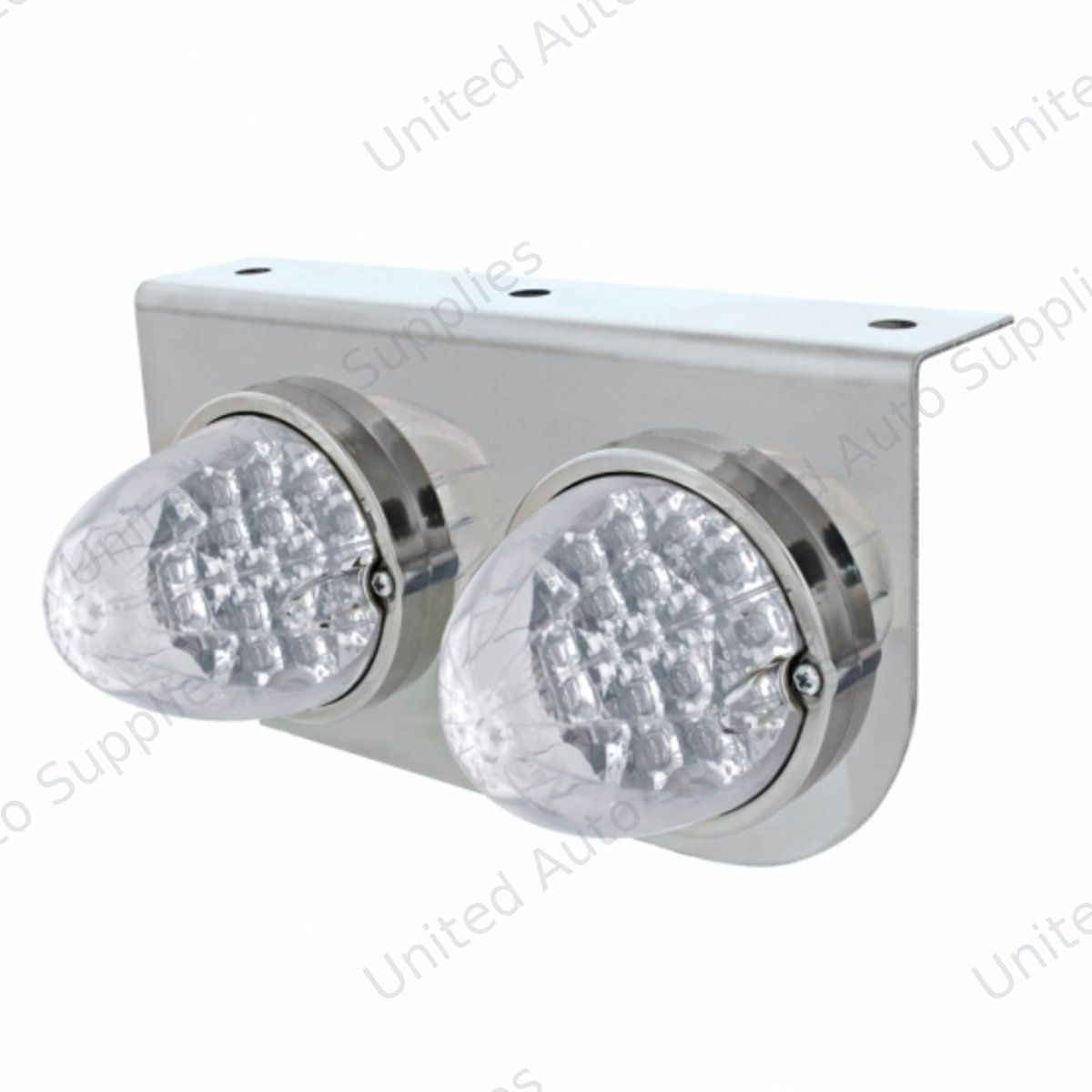 Stainless Light Bracket With 2X 19 LED Reflector Lights - Amber LED/Clear Lens