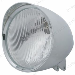 Motorcycle Chrome "Chopper" Headlight With Smooth Visor H4 Bulb