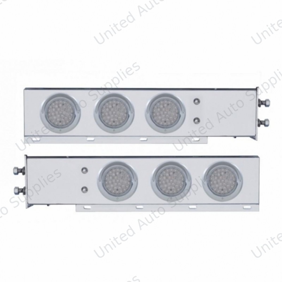 2.5" Bolt Pattern Chrome Spring Loaded Bar W/6X 36 LED 4" Lights & Visors -Red LED/Clear Lens (Pair)