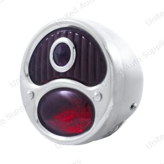 6V Tail Light Assembly With SS Housing & Blue Dot Glass Lens For 1928-31 Ford Model A - L/H