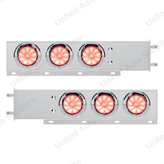 3-3/4" Bolt Pattern Deluxe SS Spring Loaded Bar W/6X 10 LED 4" Lights & Visors -Red LED/Clear Lens (Pair)