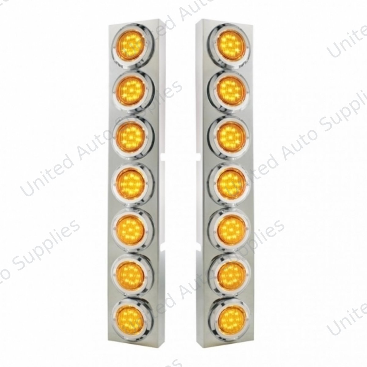 SS Front Air Cleaner Bracket With 14X 9 LED 2" Lights & Bezel For KW Trucks -Amber LED & Lens