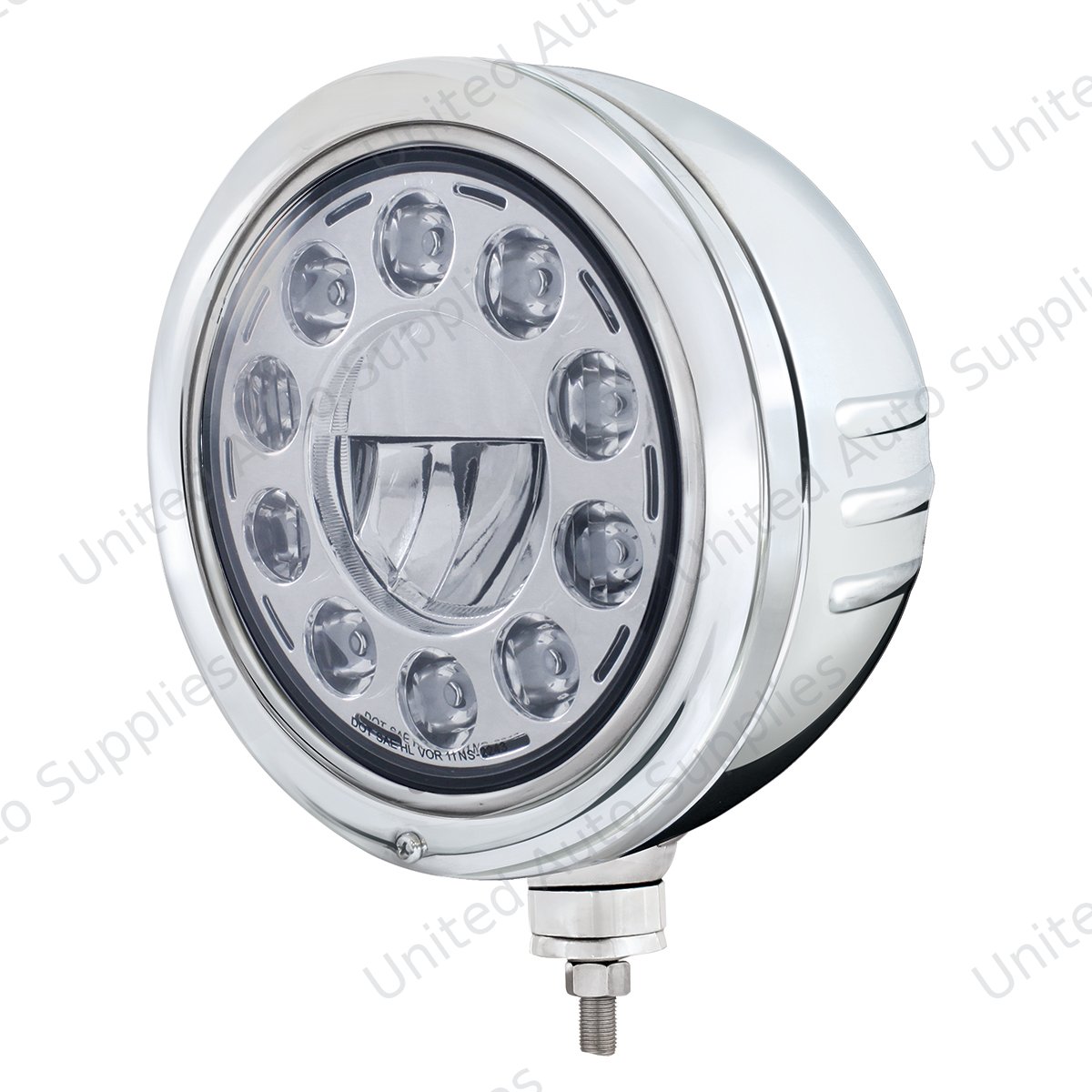 Stainless Bullet Embossed Stripe Headlight Housing With 11 LED Crystal 7" Round Headlight