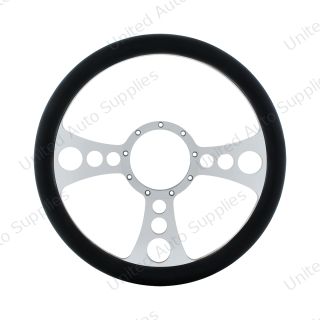 14" Chrome Aluminum Chopper Style Steering Wheel With Black Engineered Leather Grip