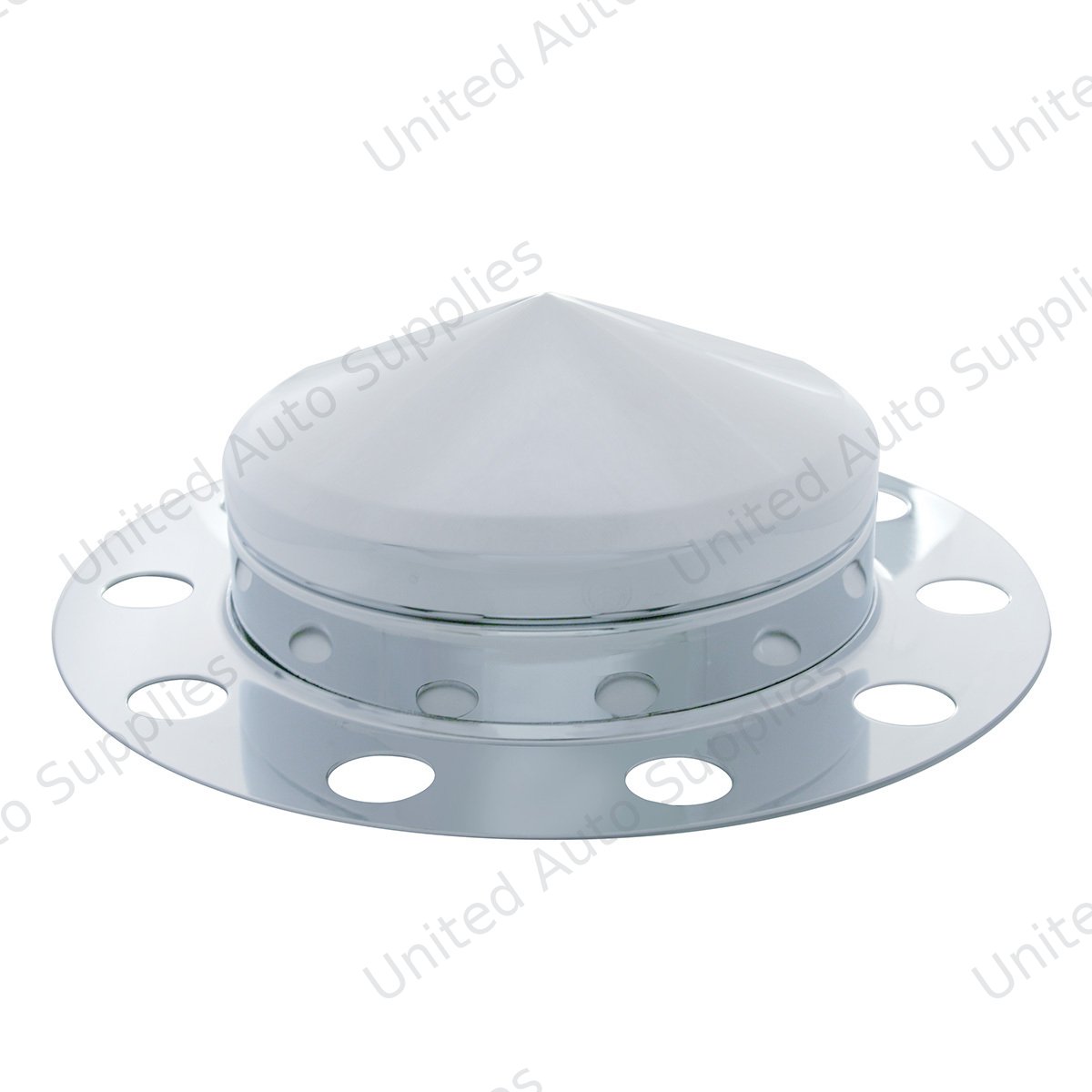 Chrome Pointed Front Axle Cover 3PC Kit For 33mm Nut Cover - Steel/Aluminum Wheel (10 Hole)
