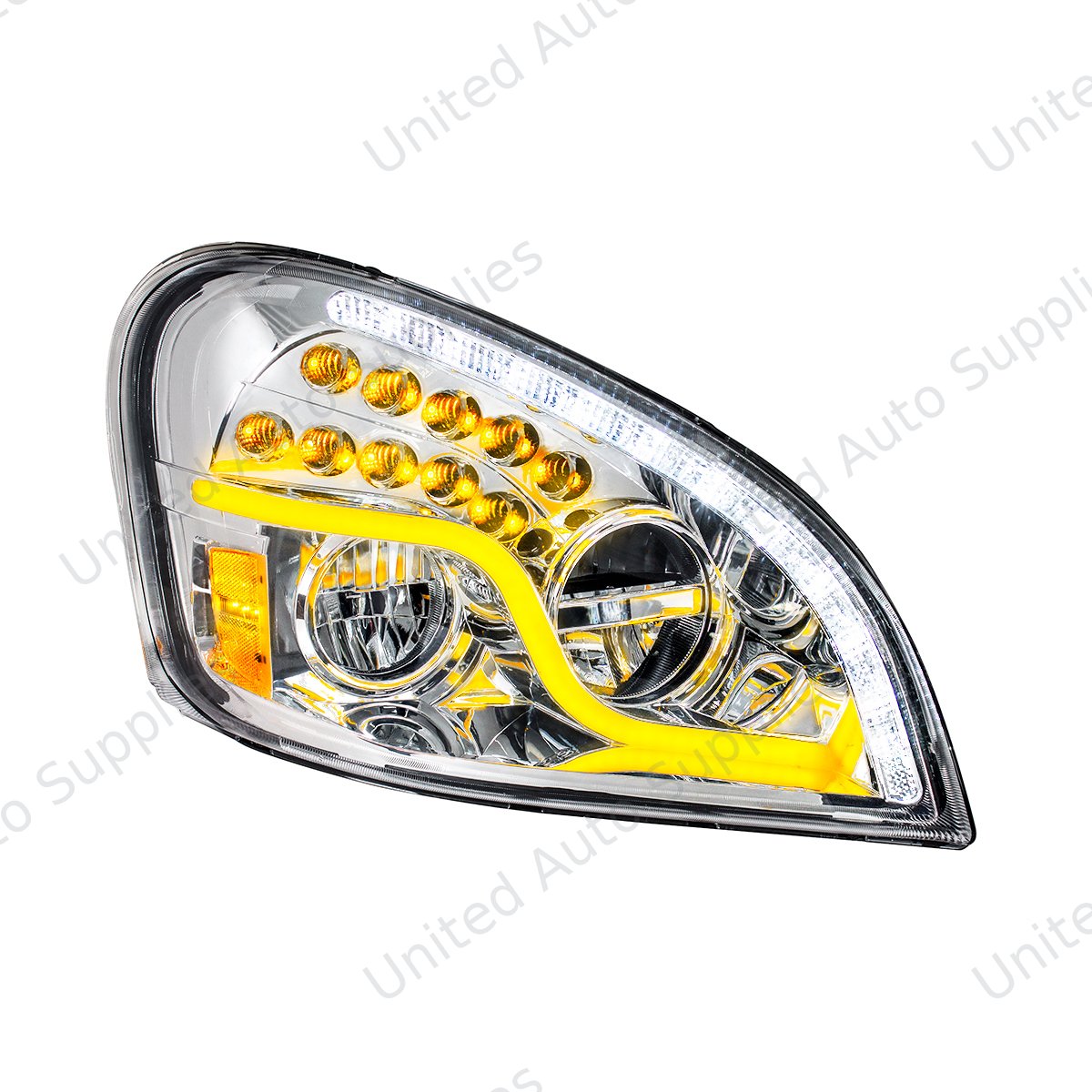 High Power LED Chrome Headlight With LED DRL & LED Turn Signal For 2008-2017 Freightliner Cascadia - Passenger