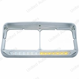 Rectangular Dual Headlight Bezel With Visor And LED Sequential Light Bar (Driver) - Amber LED/Clear Lens