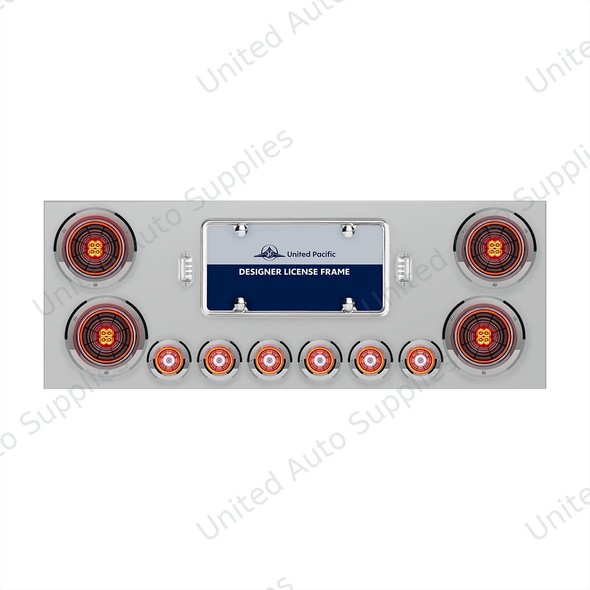 SS Rear Center Panel With Four 13 LED 4" Abyss Light & Six 4 LED 2" Lights & Bezels-Red LED/Clear Lens