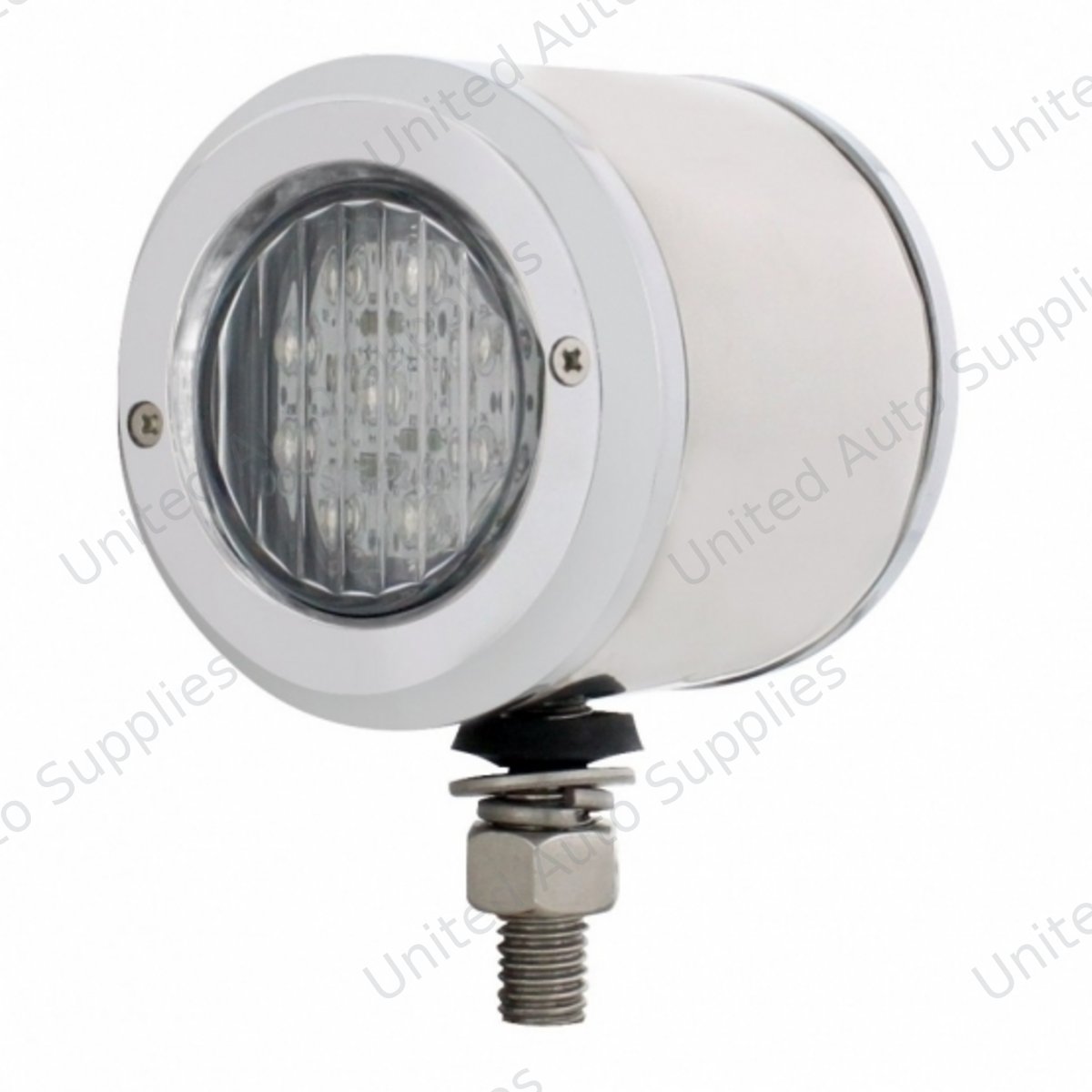SS 2" Double Face Light With 9 LED 2" Lights & Bezels - Amber & Red LED/Clear Lens