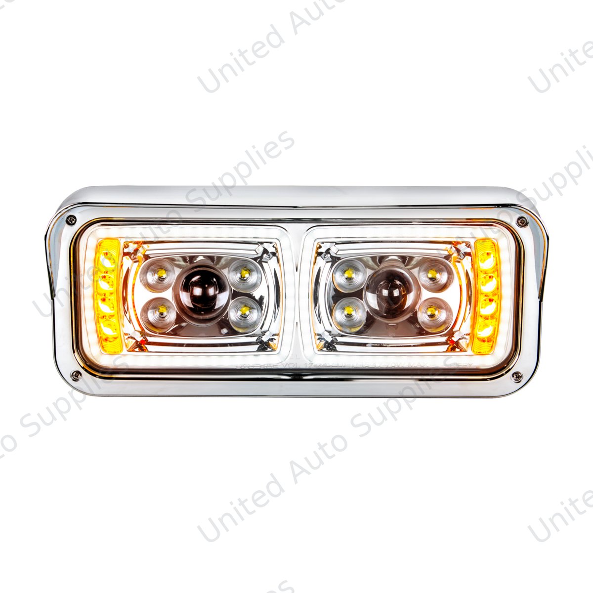 10 High Power LED "Chrome" Projection Headlight With LED Turn Signal & Position Light Bar - Passenger