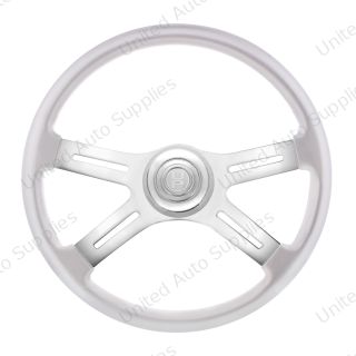 18" Candy Color 4 Spoke Steering Wheel With Chrome Horn Bezel And Horn Button-Liquid Silver