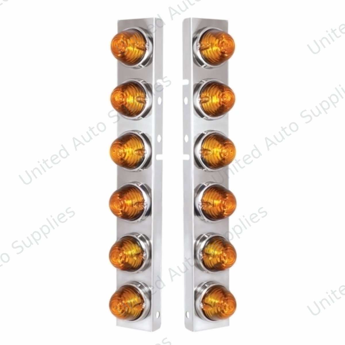 SS Front Air Cleaner Bracket With 12X Glass Beehive Lights & SS Bezels For Peterbilt-Amber Lens
