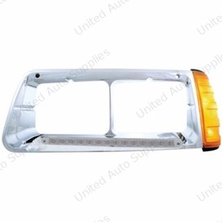 14 LED Headlight Bezel With Turn Signal For 1989-2009 Freightliner FLD - Driver - Amber LED/Clear Lens