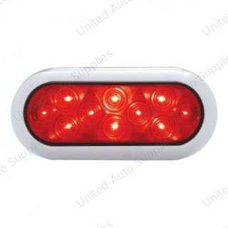 10 LED 6" Oval Flange Mount Light With Bezel (Stop, Turn & Tail) - Red LED/Red Lens