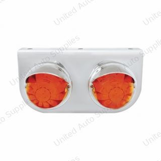 SS Light Bracket With 2X 17 LED Dual Function Watermelon Lights & Visors - Amber LED/Dark Amber Lens