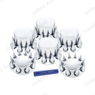 Dome Axle Cover Combo Kit With 33mm Spike Thread-On Nut Covers & Nut Cover Tool - Chrome