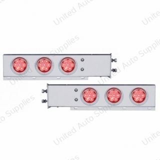 2.5" Bolt Pattern Chrome Spring Loaded Bar With 6X 4" 7 LED Lights & Visors -Red LED & Lens (Pair)