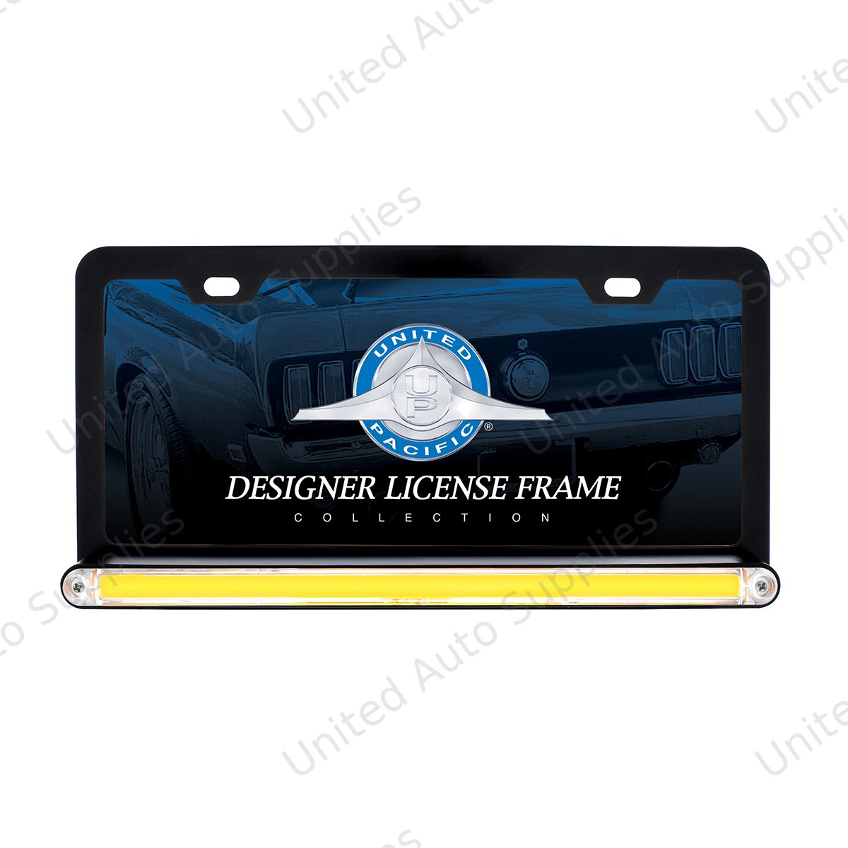 Black License Plate Frame With 24 LED 12" GloLight Bar - Amber LED/Clear Lens