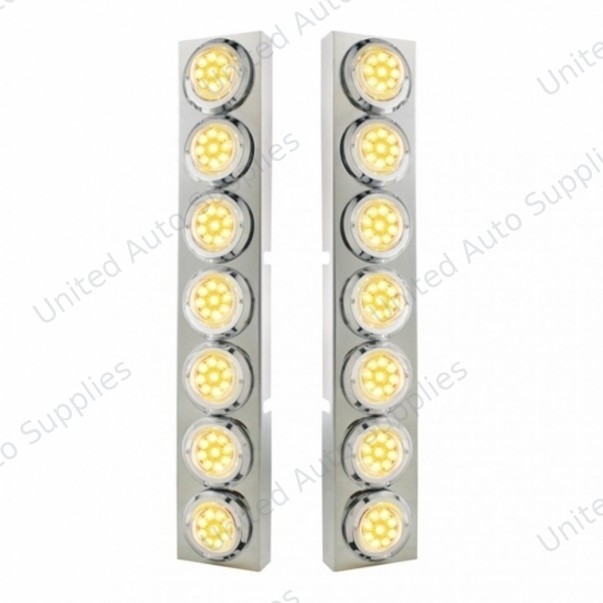 SS Front Air Cleaner Bracket With 14X 9 Amber LED 2" Reflector Lights & Bezel For KW Trucks -Clear Lens