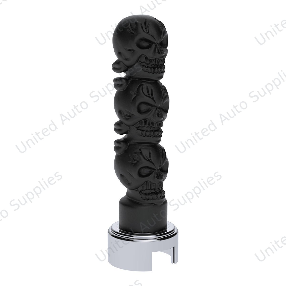 Thread-On 3-Skull Gearshift Knob With Adapter For Eaton-Fuller 13/15/18 Speed Shifter-Matte Black