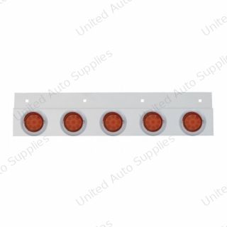 Stainless Top Mud Flap Plate With 5X 9 LED 2" Reflector Lights & Visors - Red LED/Red Lens (Each)
