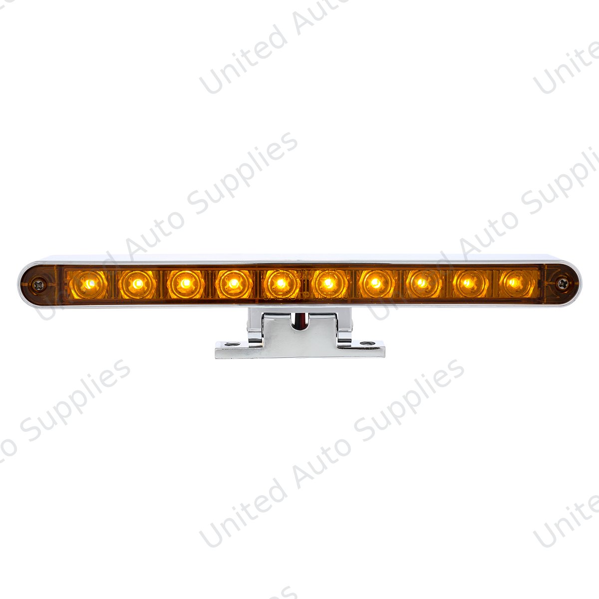 Chrome 10 LED Light Bar With 180 Degree Swivel Base - Dual Function Amber LED/Amber Lens