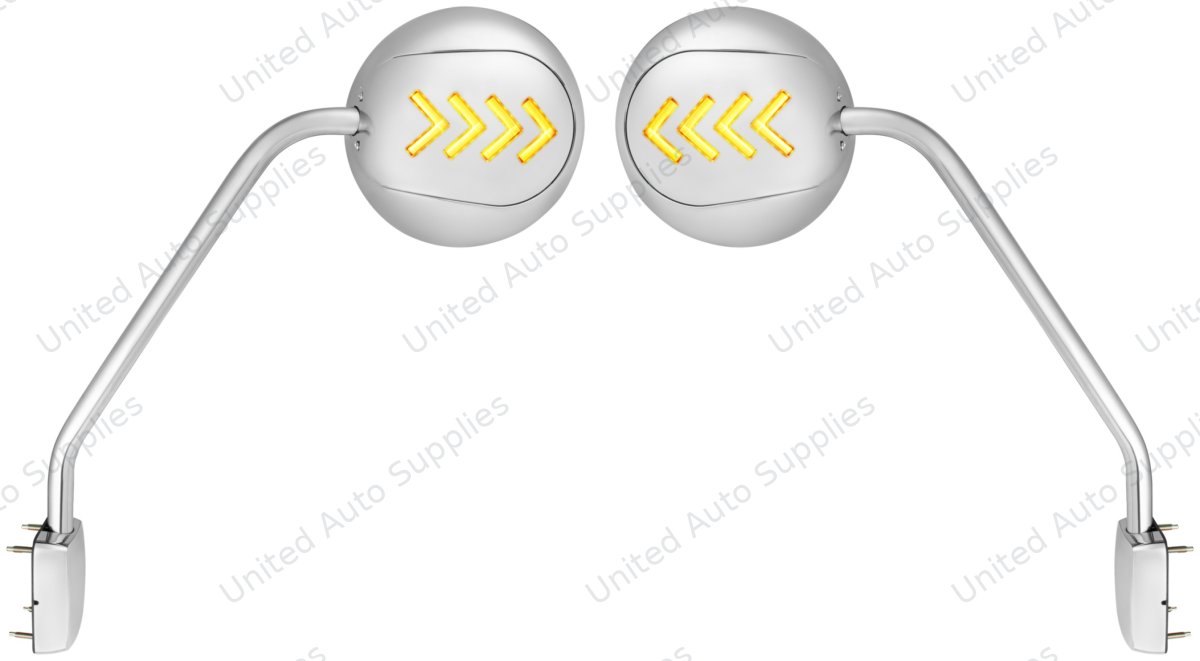 Chrome Hood Mirror Assembly With Sequential LED Turn Signal For 2013-2021 KW T680 & 2012-2021 PB 579-Driver and Passenger (2pcs)