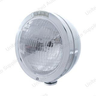 Stainless Steel Bullet Classic Headlight H6024 Bulb & LED Turn Signal - Clear Lens