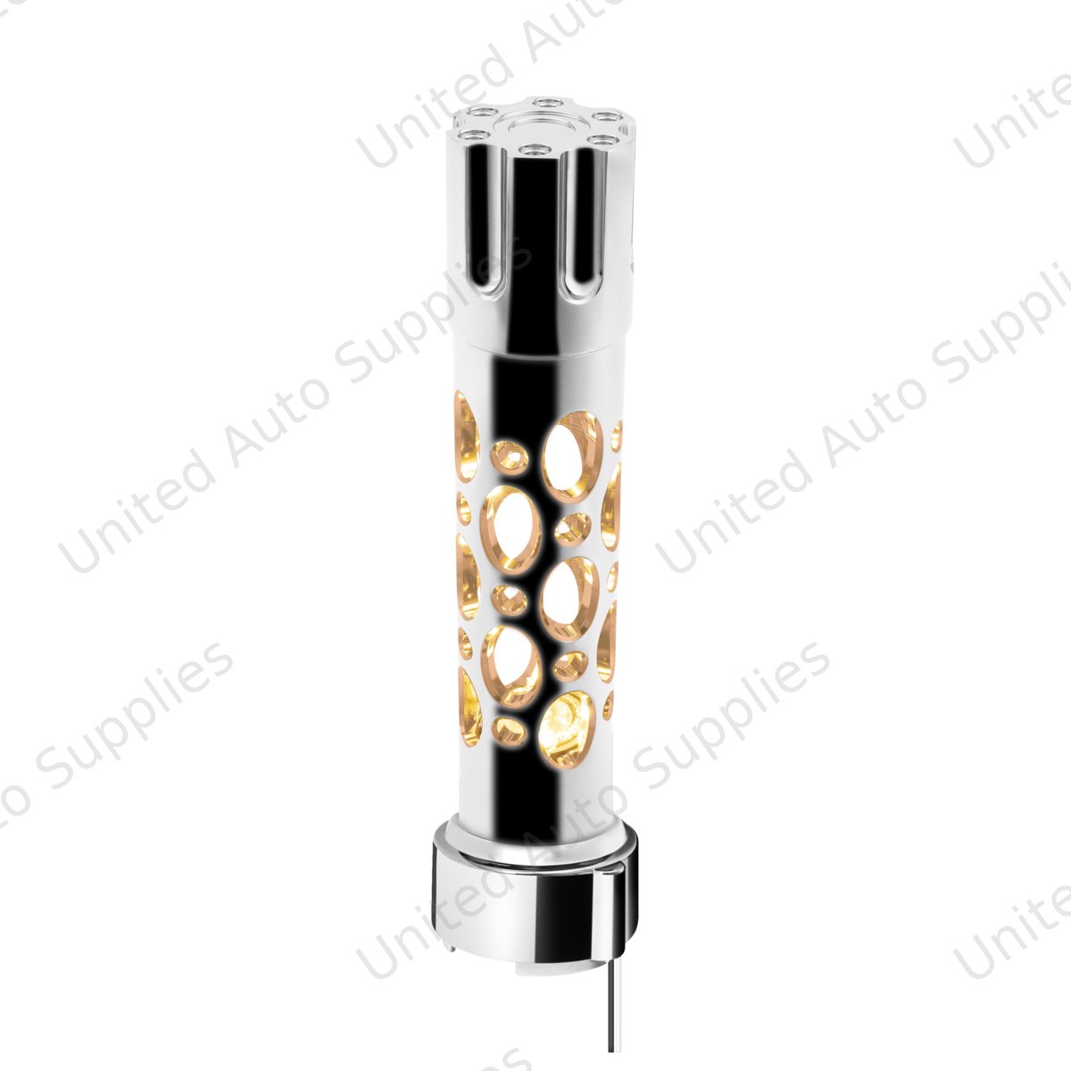 Austin Gun Cylinder Gearshift Knob With LED 9/10 Speed Adapter - Chrome/Amber LED