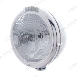 Stainless Steel Classic Headlight H6024 Bulb & LED Turn Signal - Clear Lens