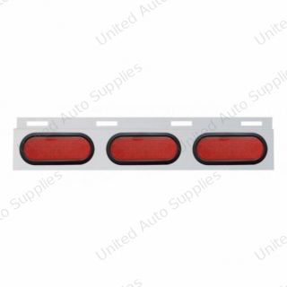 Stainless Top Mud Flap Plate With 3X 19 LED 6" Oval Lights & Grommets - Red LED/Red Lens (Each)