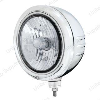 Stainless Classic Embossed Stripe Headlight Housing With Crystal H4 Halogen Headlight